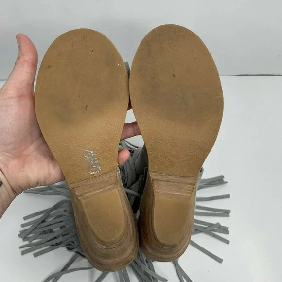 Koolaburra Piaz II Fringe Leather Open Toe Sandals Heron Gray Shoes Women’s Sz 7 - Picture 10 of 10
